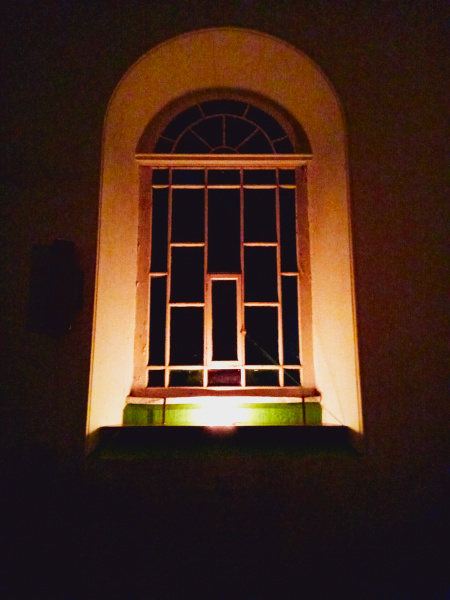 Newtown church in darkness before sunrise on Easter morning